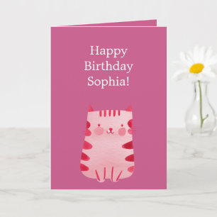 Tarjeta Cumpleaños de un gato rosado