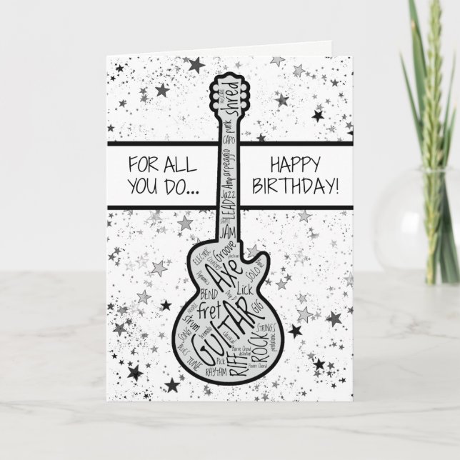 Tarjeta Cumpleaños de un guitarrista de rock de guitarra d (Anverso)