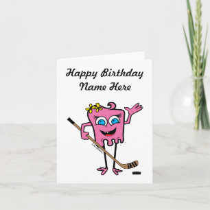 Tarjeta Cumpleaños de un Monstruo de Hockey Rosa Chicas pe