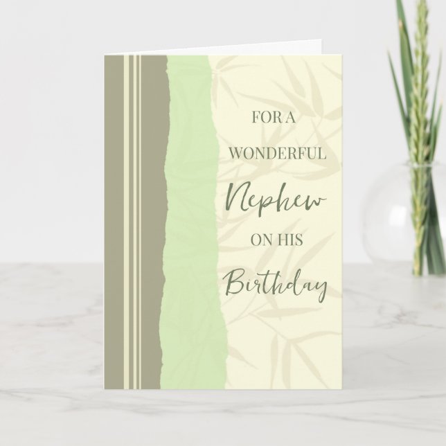 Tarjeta Cumpleaños de un sobrino beige y verde sabio (Anverso)