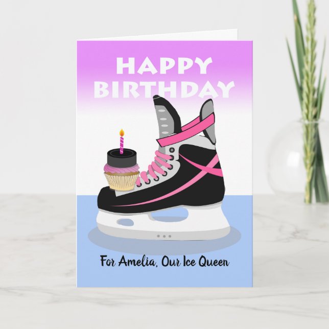 Tarjeta Cumpleaños de una jugadora de hockey sobre hielo,  (Anverso)