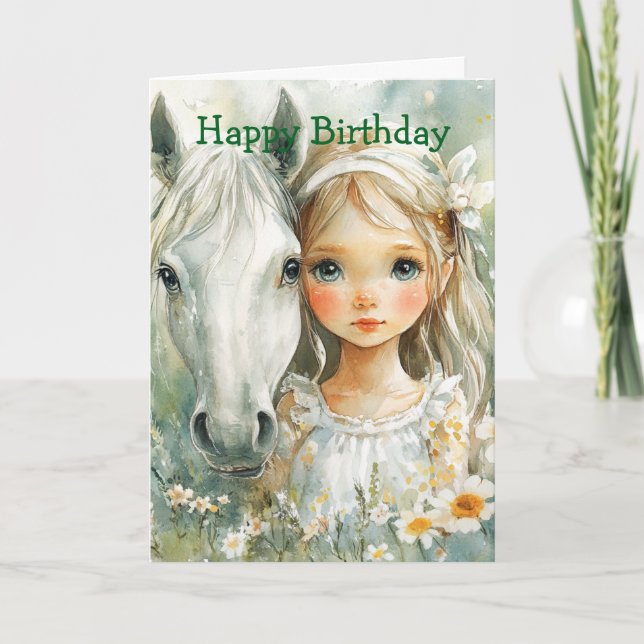 Tarjeta Cumpleaños de una niña con un caballo (Anverso)
