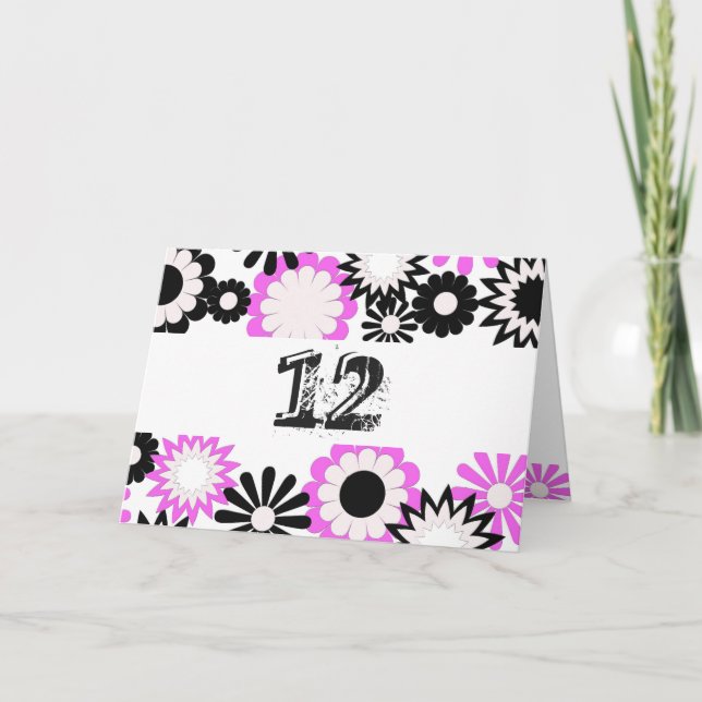 Tarjeta Cumpleaños de una niña de 12 años, flores brillant (Anverso)