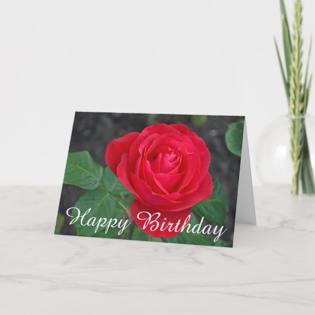 Tarjeta Cumpleaños de una rosa roja única (Anverso)