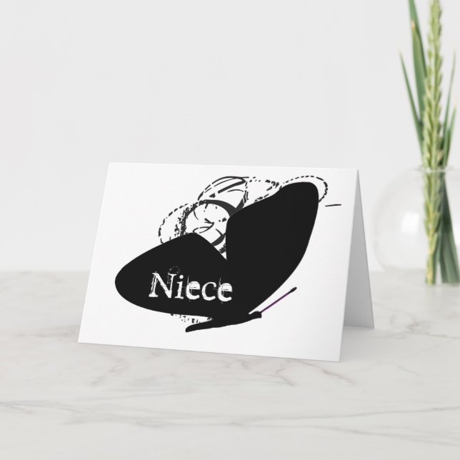 Tarjeta Cumpleaños de una sobrina, gran mariposa negra, te (Anverso)