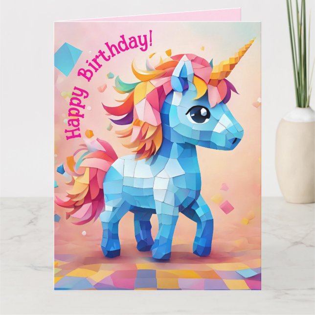 Tarjeta Cumpleaños de Unicorn Pinata (Anverso)