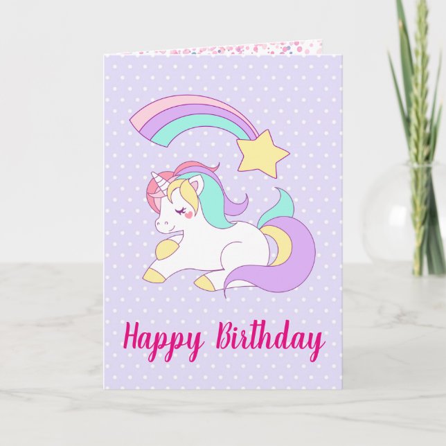 Tarjeta Cumpleaños de Unicornio Adorable con Estrella Fuga (Anverso)