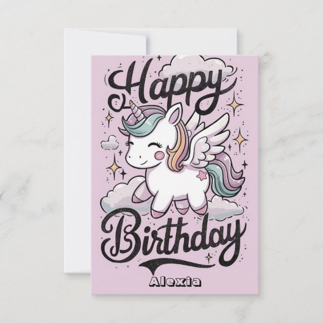 Tarjeta Cumpleaños de Unicornio, Bonito mística (Anverso)