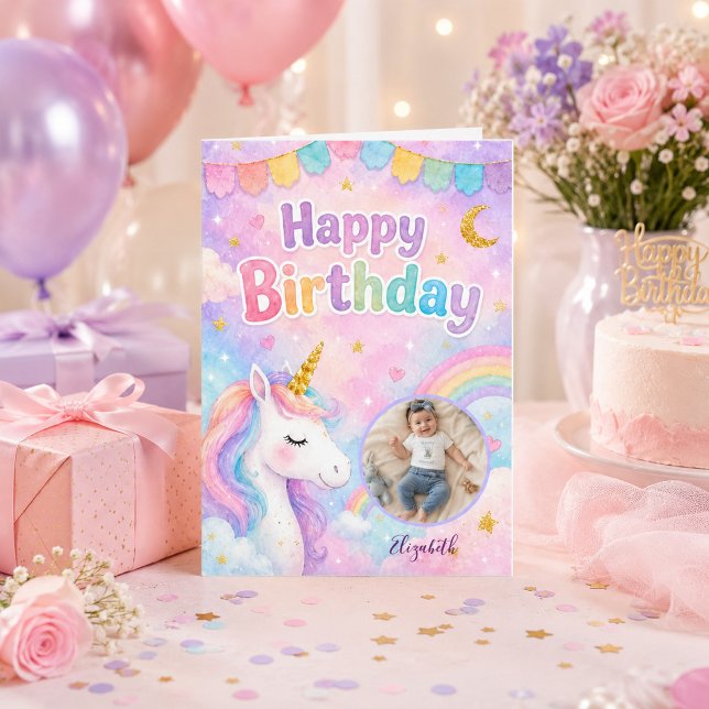 Tarjeta Cumpleaños de Unicornio con Brillo y Alegría (Subido por el creador)