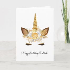 Tarjeta Cumpleaños de Unicornio Floral Dorado