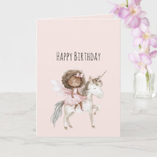 Tarjeta Cumpleaños de Unicornio Niña Negra Rosa Rubor Mági