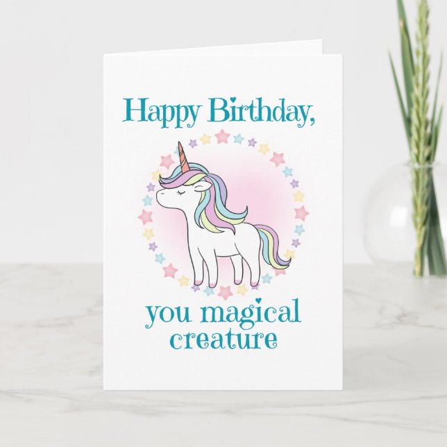 Tarjeta Cumpleaños de Unicornio para Chica (Anverso)