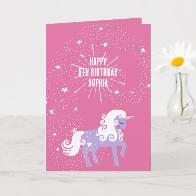Tarjeta Cumpleaños de Unicornio Pink Purple (Planta pequeña)