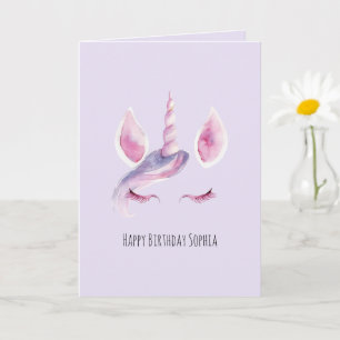 Tarjeta Cumpleaños de Unicornio Rosa Púrpura