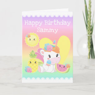 Tarjeta Cumpleaños de Unicornio Tropical de Verano Lindo