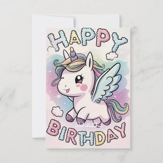 Tarjeta Cumpleaños de Unicornio, un sueño místico (Anverso)