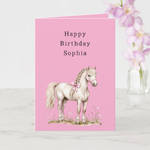Tarjeta Cumpleaños de vaquera con flores rosadas y caballo