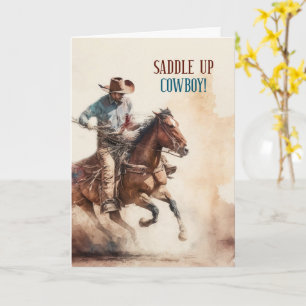 Tarjeta Cumpleaños de vaquero tema occidental a caballo