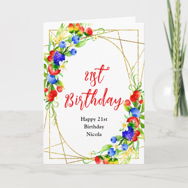 Tarjeta Cumpleaños de Verano con Frutas del Bosque (Anverso)