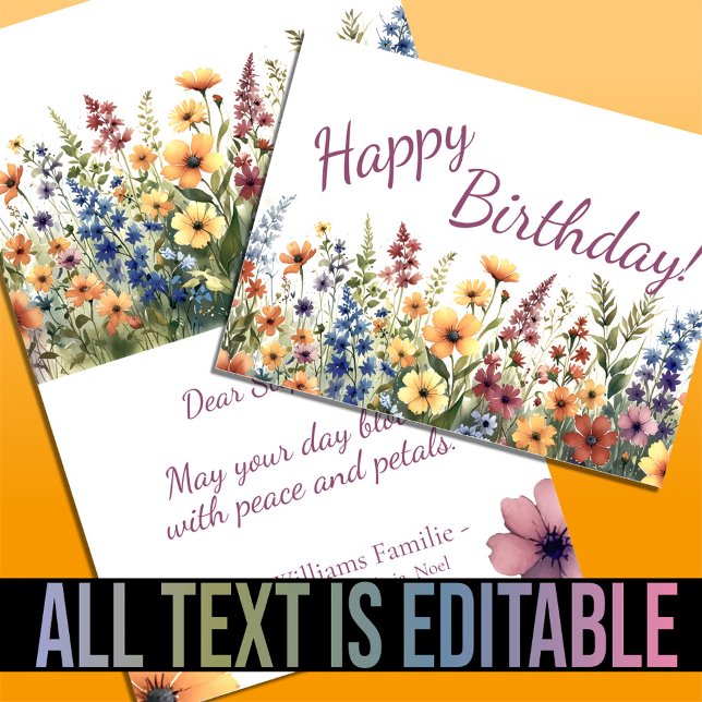 Tarjeta Cumpleaños de verano personalizado con flores silv (Subido por el creador)