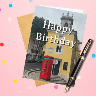 Tarjeta Cumpleaños de viaje Cabina de teléfono rojo divert