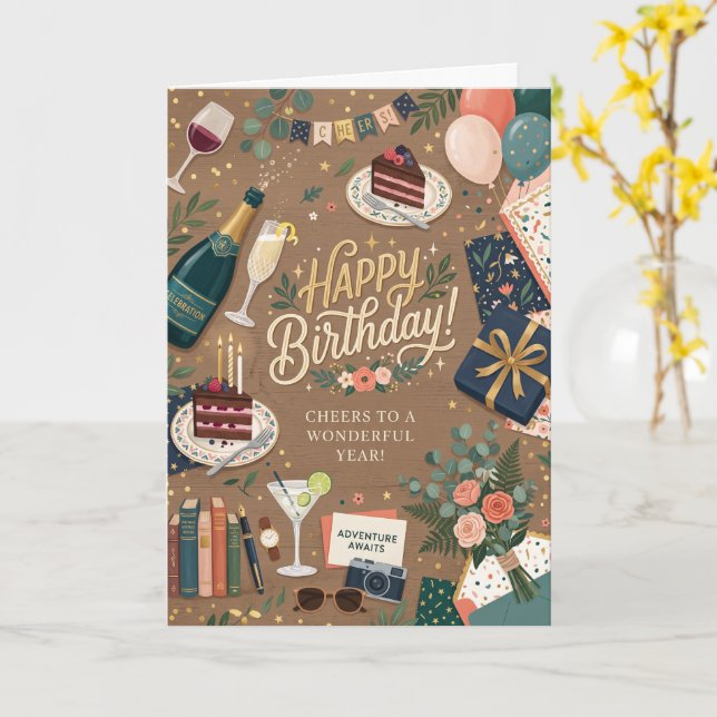 Tarjeta Cumpleaños de viaje de aventura (flor amarilla)
