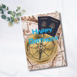 Tarjeta Cumpleaños de viaje Mapa del mundo Pasaporte Brúju