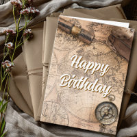 Cumpleaños de viaje Mapa del mundo vintage antiguo