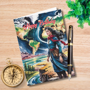 Tarjeta Cumpleaños de viaje Mapa Mundial Vintage Retro Div