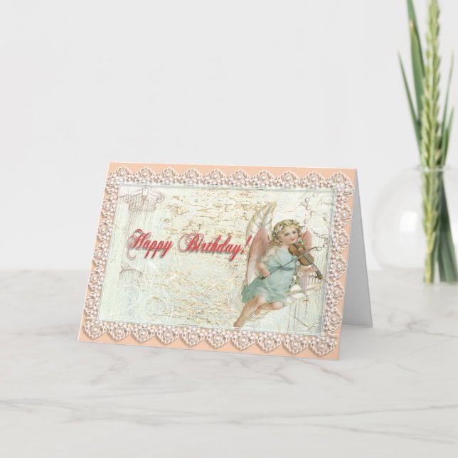 Tarjeta Cumpleaños de Victorian Lace Angel (Anverso)