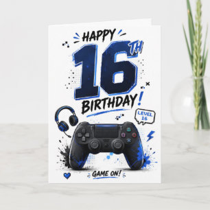 Tarjeta Cumpleaños de videojuegos del 16º niño