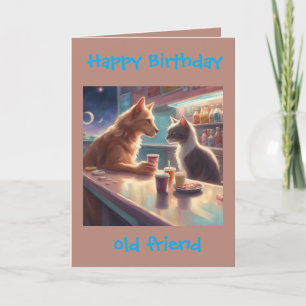 Tarjeta Cumpleaños de viejos amigos saludo de gato y perro