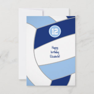 Tarjeta cumpleaños de voleibol blanco azul o felicitacione