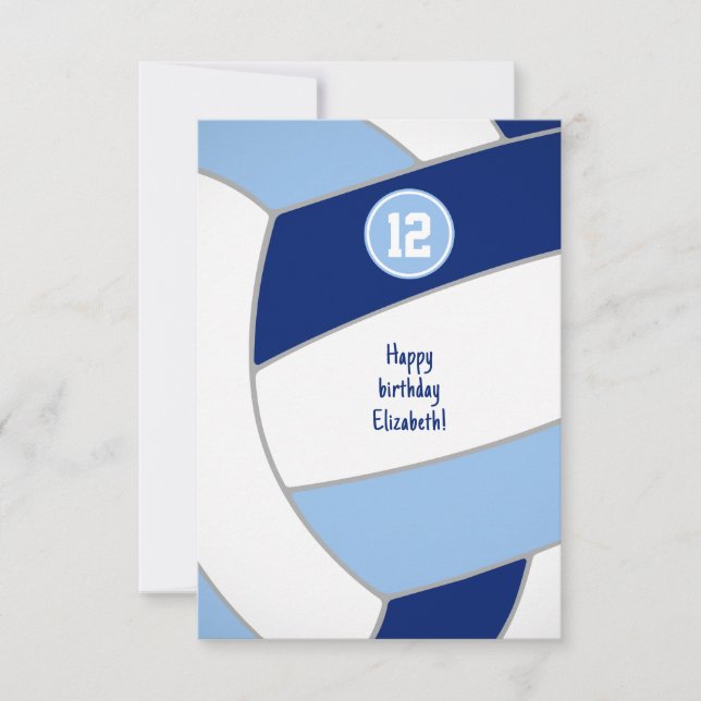 Tarjeta cumpleaños de voleibol blanco azul o felicitacione (Anverso)