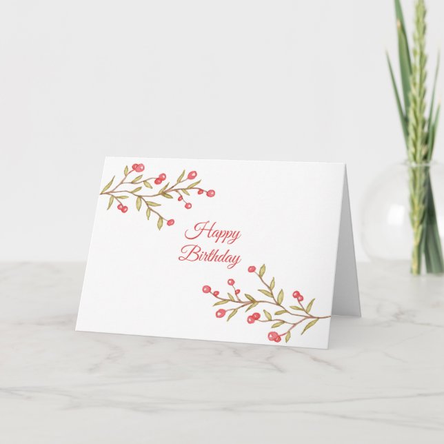 Tarjeta Cumpleaños de Watercolor Berry Stems (Anverso)