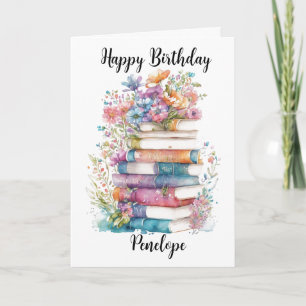 Tarjeta Cumpleaños de Watercolor Bookish
