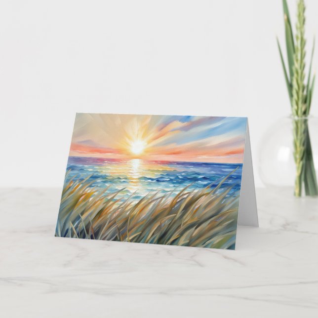 Tarjeta Cumpleaños de Watercolor Ocean Sunrise (Anverso)