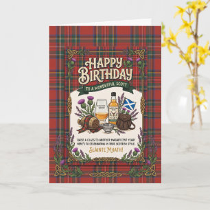 Tarjeta Cumpleaños de Whisky con Tartán Escocés
