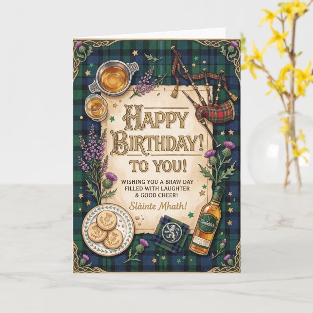 Tarjeta Cumpleaños de Whisky Escocés (flor amarilla)