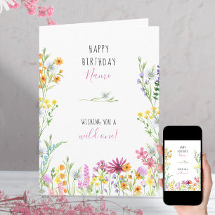 Tarjeta Cumpleaños de Wildflower Pretty Watercolor Wild On