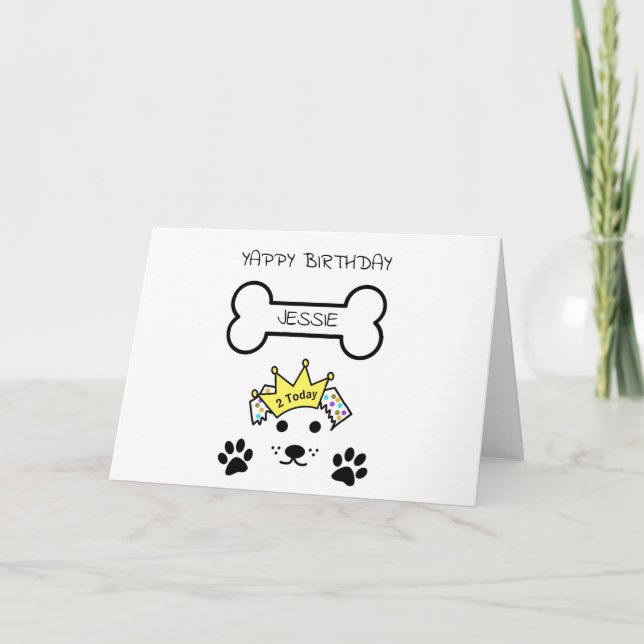 Tarjeta CUMPLEAÑOS DE YAPPY DE PERRO, nombre personalizado (Anverso)