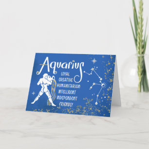 Tarjeta Cumpleaños De Zodiac Aquarius Con Constelación De