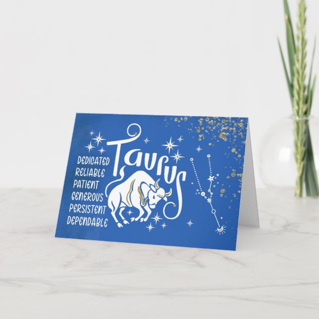 Tarjeta Cumpleaños De Zodiac Taurus Con Constelación De Ró (Anverso)