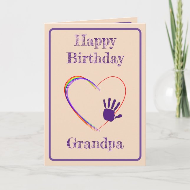 Tarjeta Cumpleaños del abuelo con corazón y huella digital (Anverso)