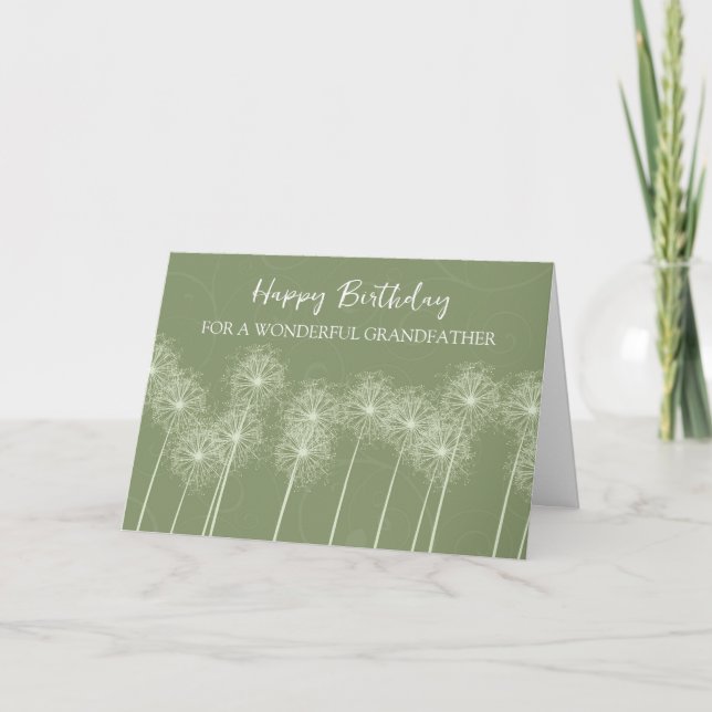 Tarjeta Cumpleaños del abuelo de los Dandelions Verdes (Anverso)