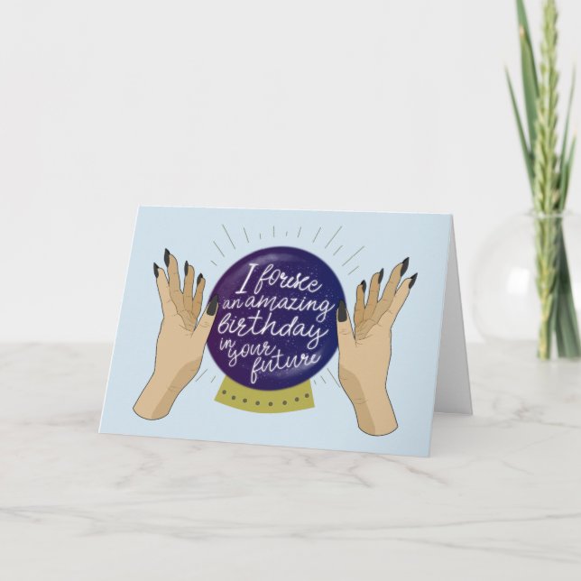 Tarjeta Cumpleaños del adivino de la bola de cristal (Anverso)