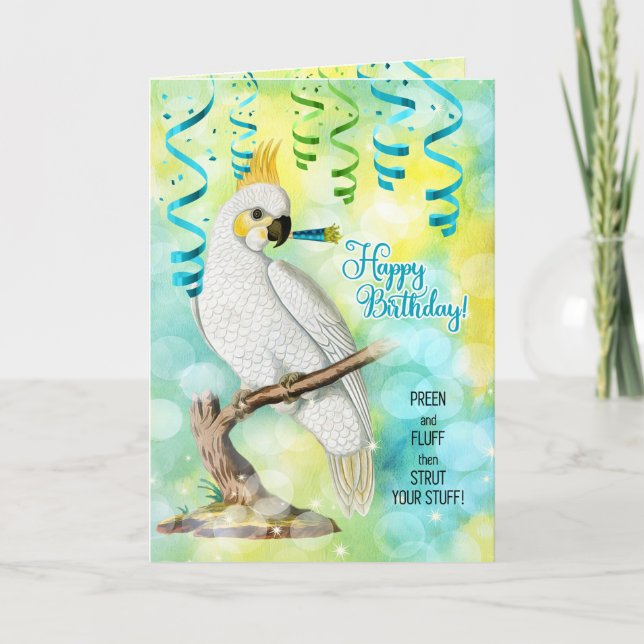 Tarjeta Cumpleaños del amante del loro con Cockatoo (Anverso)