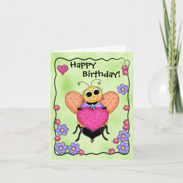 Tarjeta Cumpleaños del arte del corazón de la abeja de la (Anverso)