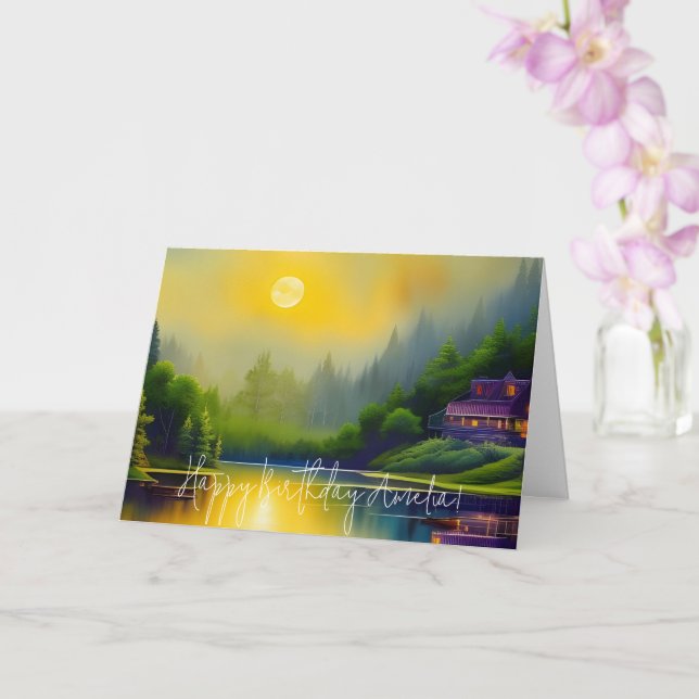 Tarjeta Cumpleaños del Arte Digital del Lago Escenario (Orquídea)