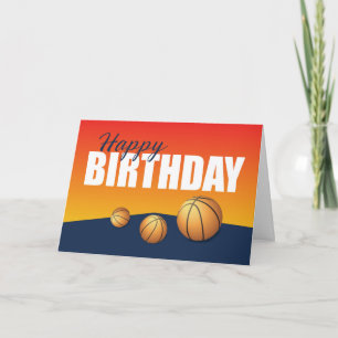 Tarjeta Cumpleaños del baloncesto en atleta azul y Naranja